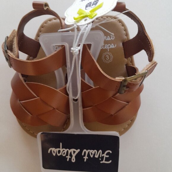 Baby Girls Tan Faux Leather Sandals Size 3 - Picture 6 of 6